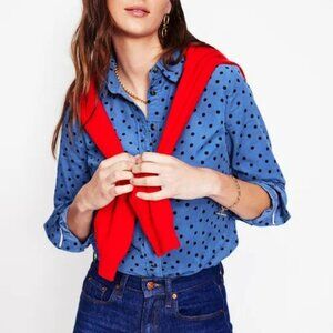 Boden Sienna Dot Corduroy Polka Dot Button Down Blue Preppy Academia (US 14)